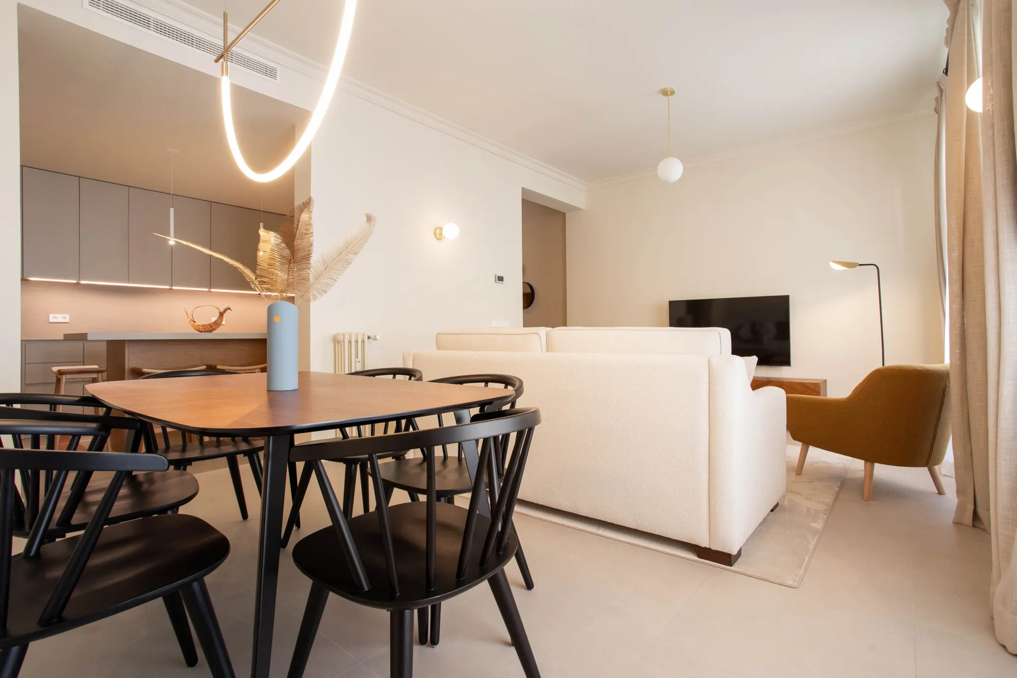 Open-plan dining area and living room