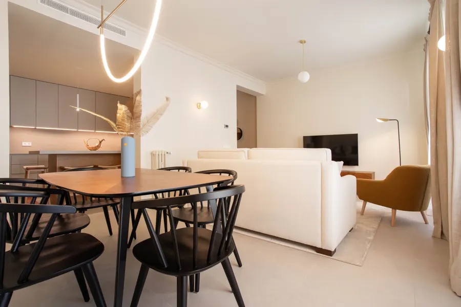 Open-plan dining area and living room